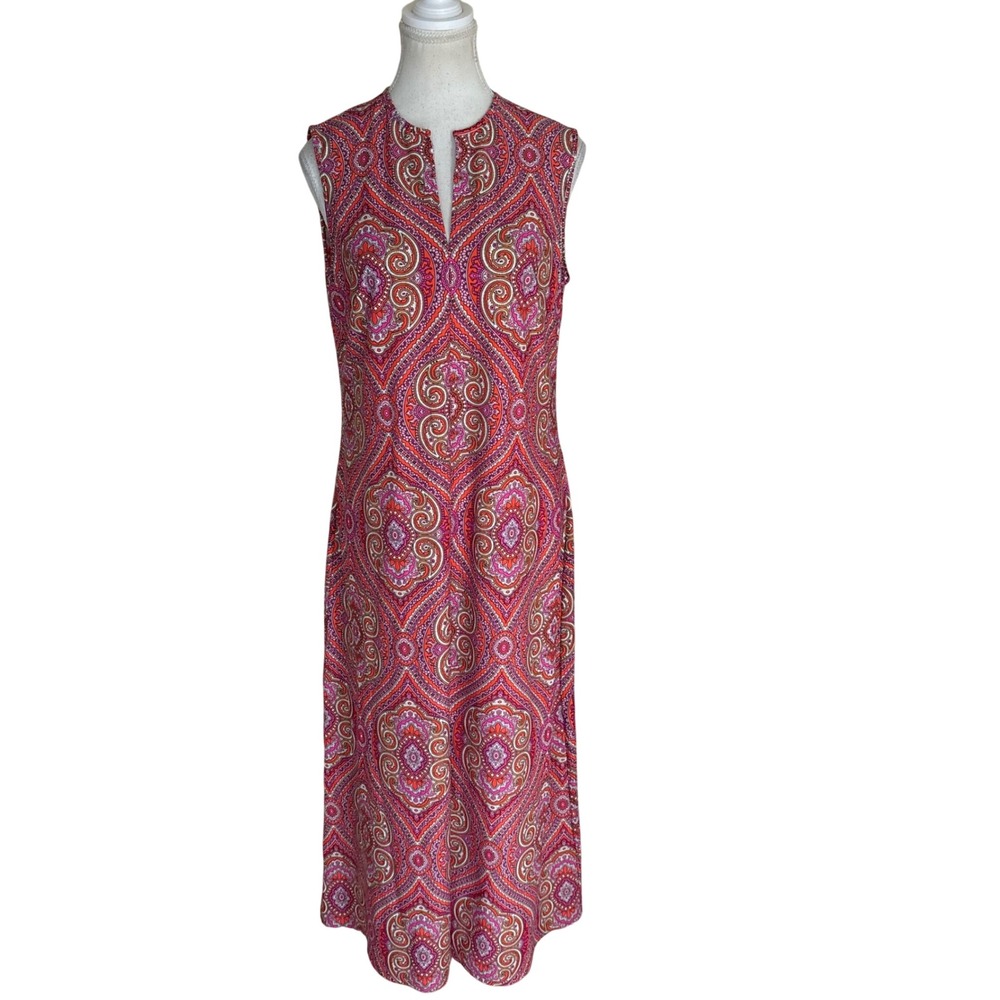 JUDE CONNALLY Sleeveless Shift‎ Midi Dress In Paisley Medallion Hot Pink Size M